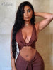 Ailigou Hanging Neck Sexy Deep V Neck Cutout Bandage Bodycon Suit Skirt 2023 Celebrity Party Suit