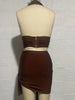 Ailigou Hanging Neck Sexy Deep V Neck Cutout Bandage Bodycon Suit Skirt 2023 Celebrity Party Suit