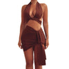 Ailigou Hanging Neck Sexy Deep V Neck Cutout Bandage Bodycon Suit Skirt 2023 Celebrity Party Suit