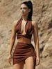 Ailigou Hanging Neck Sexy Deep V Neck Cutout Bandage Bodycon Suit Skirt 2023 Celebrity Party Suit
