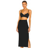 Ailigou Khaki Black Ribbed Bandage Women'S Two Piece With Coord Suit Crop Top Midi Skirt Sexy Holiday Party Summer 2023 Outfit