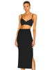 Ailigou Khaki Black Ribbed Bandage Women'S Two Piece With Coord Suit Crop Top Midi Skirt Sexy Holiday Party Summer 2023 Outfit