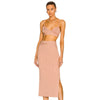 Ailigou Khaki Black Ribbed Bandage Women'S Two Piece With Coord Suit Crop Top Midi Skirt Sexy Holiday Party Summer 2023 Outfit