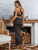 Ailigou Women'S Asymmetrical Black 2-Piece Two-Piece Sexy Sleeveless Top And Mid-Length Skirt Shawl Evening Party Casual Set
