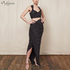 Ailigou Women'S Asymmetrical Black 2-Piece Two-Piece Sexy Sleeveless Top And Mid-Length Skirt Shawl Evening Party Casual Set