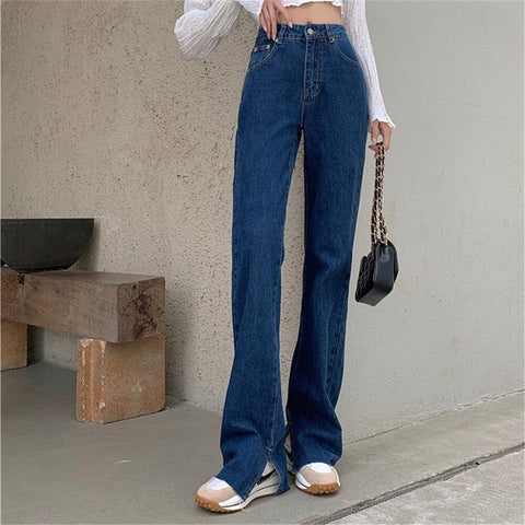 Alien Kitty 2022 Wide Leg Split Jeans High Waist Slim Casual Loose Streetwear Straight Cowboy Denim Women Trousers Autumn