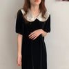 Alien Kitty 2022 Women French Retro Solid Dress Velvet Loose Gentle Short Sleeves Elegant Long Chic Female Clothe