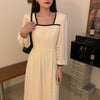 Alien Kitty 2022 Retro Elegance French Chic Loose Vestidos Elegant Square Collar High Waist  Women All Match Long Dresses