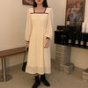 Alien Kitty 2022 Retro Elegance French Chic Loose Vestidos Elegant Square Collar High Waist  Women All Match Long Dresses