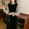 Alien Kitty Black Stand Patchwork Flare Sleeve Long Dress 2022 Velvet Chic Florals Stylish Autumn Elegant Retro Women Lady Robe