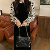 Alien Kitty Black Stand Patchwork Flare Sleeve Long Dress 2022 Velvet Chic Florals Stylish Autumn Elegant Retro Women Lady Robe