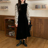 Alien Kitty Black Stand Patchwork Flare Sleeve Long Dress 2022 Velvet Chic Florals Stylish Autumn Elegant Retro Women Lady Robe