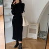 Alien Kitty O-Neck French Elegant Retro Black Dress Pleated 2022 Sheath Women Flare Sleeves Soft Chic Solid Long Autumn