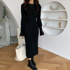 Alien Kitty O-Neck French Elegant Retro Black Dress Pleated 2022 Sheath Women Flare Sleeves Soft Chic Solid Long Autumn