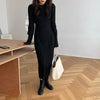 Alien Kitty O-Neck French Elegant Retro Black Dress Pleated 2022 Sheath Women Flare Sleeves Soft Chic Solid Long Autumn