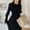 Alien Kitty O-Neck French Elegant Retro Black Dress Pleated 2022 Sheath Women Flare Sleeves Soft Chic Solid Long Autumn