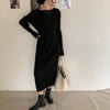 Alien Kitty O-Neck French Elegant Retro Black Dress Pleated 2022 Sheath Women Flare Sleeves Soft Chic Solid Long Autumn