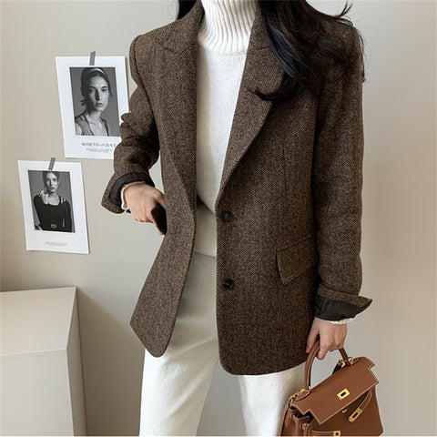 Alien Kitty Slim-Fit Office Lady Women Blazers Woolen Warm All Match Winter 2023 Streetwear OL Chic Elegant Casual Coats
