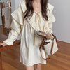 Alien Kitty Sweet Doll Dress Korean Style 2022 Autumn Dress Elegant Solid Ruffles Long Sleeve Sweet Dresses Vestidos
