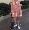 Alien Kitty Sweet Doll Dress Korean Style 2022 Autumn Dress Elegant Solid Ruffles Long Sleeve Sweet Dresses Vestidos