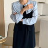 Alien Kitty Sweet Straight Dress Girls Peter Pan Collar Slim Casual Full Sleeves Elegant Retro Patchwork Robe Vestidos
