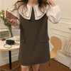 Alien Kitty Sweet Straight Dress Girls Peter Pan Collar Slim Casual Full Sleeves Elegant Retro Patchwork Robe Vestidos