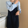 Alien Kitty Sweet Straight Dress Girls Peter Pan Collar Slim Casual Full Sleeves Elegant Retro Patchwork Robe Vestidos