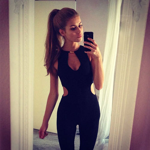 Rompers Womens Jumpsuit 2022 Hollow Out High Waist Cut Out Pockets Back Zipper Sleeveless O Neck Solid Slim Jumpsuits