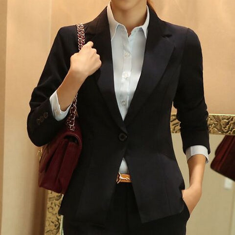 All Match Black Blazer Mujer Single Button Slim Fit Casaco for Women Clothing Plus Size Elegant Jaqueta Femme with Pocket Coats