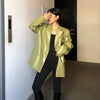 All-match Shiny Blue Crocodile Pattern Faux Leather Blazers Women Long Sleeve Jackets Casual Robe Femme Casaco Chaquetas