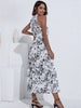 Alogant Summer Light Women's Dress 2022 Sleeveless Halter Neck Long Dresses Ruched Ruffle Vintage Floral Print Robe Maxi Dress