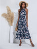 Alogant Summer Light Women's Dress 2022 Sleeveless Halter Neck Long Dresses Ruched Ruffle Vintage Floral Print Robe Maxi Dress
