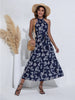 Alogant Summer Light Women's Dress 2022 Sleeveless Halter Neck Long Dresses Ruched Ruffle Vintage Floral Print Robe Maxi Dress