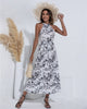 Alogant Summer Light Women's Dress 2022 Sleeveless Halter Neck Long Dresses Ruched Ruffle Vintage Floral Print Robe Maxi Dress