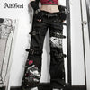 AltGirl Dark Academia Punk Y2k Denim Pants Women Streetwear Harajuku Mall Goth Hip Hop Patchwork Grunge Printed Straight Jeans