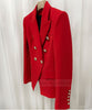 Amazing 2022ss Classic Red Blazer Gold Lion Buttons Double Breasted Elegant Ladies Suits with Shoulder Pads