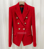 Amazing 2022ss Classic Red Blazer Gold Lion Buttons Double Breasted Elegant Ladies Suits with Shoulder Pads