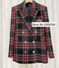 Amazing!!! Woman Red Checked Blazer Gold Buttons Double Breasted Long Sleeves Gem Rhinestone Appliques Suit