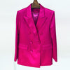 American Style  Satin Fabric Fuschsia Color Elegant 3pc Sets For Women Street Blazer and Skirt Suits