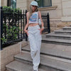 American brand embroidered jeans women's street hip-hop high-waist straight-leg pants Y2K casual loose wide-leg pants