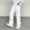 American brand embroidered jeans women's street hip-hop high-waist straight-leg pants Y2K casual loose wide-leg pants