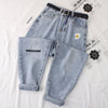 American brand embroidered jeans women's street hip-hop high-waist straight-leg pants Y2K casual loose wide-leg pants