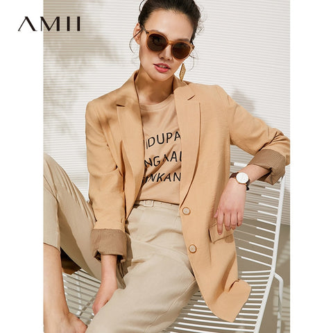 Amii Minimalism Autumn Coats and Jackets For Women Elegant Suit Office Lady Blazer Single Breasted Casual Blazer Jacket 62022214