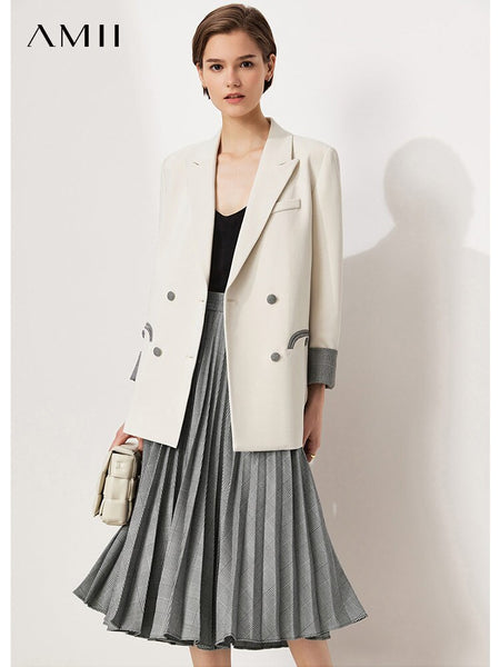 Amii Minimalism Skirt Blazer Suit Women Coats and Jackets High Waist Pleated Skirt Office Lady 2 Piece Set Female Suit 12140833