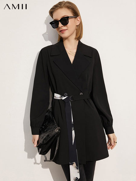 Amii Minimalism Spring Blazer Women Causal Solid Lapel Bouble Breasted Offical Lady Women's Suit Coat Tops 12170027