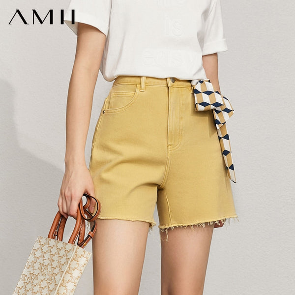 Amii Minimalism Summer Women's Shorts High Waist Jeans Short Pants Streetwear Thin Straight Short Jeans Pants 12120226