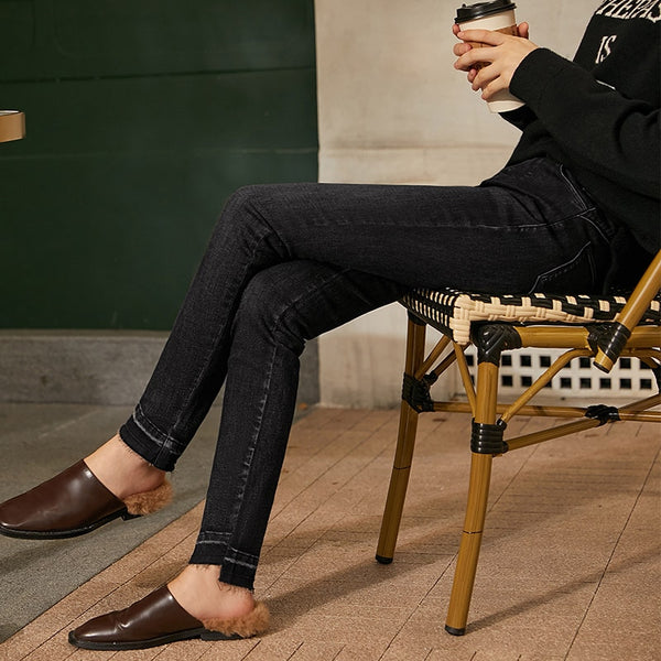 Amii Minimalism Winter Jeans For Women Black Jeans Zipper Straight Female Trousers Causal Women's Jeans 12030589