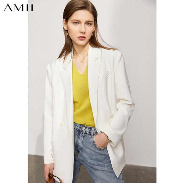 Amii Minimalism Women Blazers Autumn Elegant Notched Office Lady Suits Double Breasted Coats and Jackets For Women 12130198
