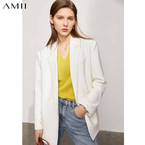Amii Minimalism Women Blazers Autumn Elegant Notched Office Lady Suits Double Breasted Coats and Jackets For Women 12130198