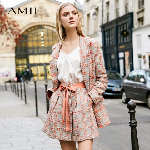 Amii Minimalist Tweed Women's coat Separately Autumn Office Lady Loose Lapel Blazer MIni Skirt Elegant Female Suit 11920008